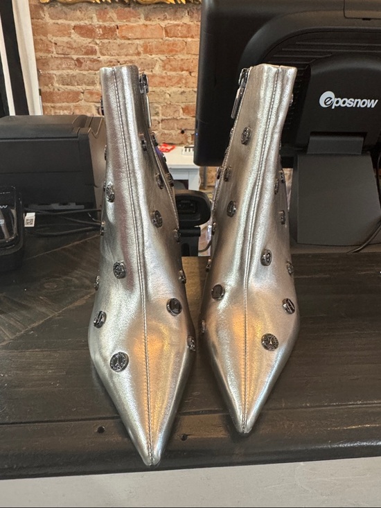 Karl Lagerfeld Shoes - Karl Lagerfeld Silver Pointed Toe Studded Ankle Boots